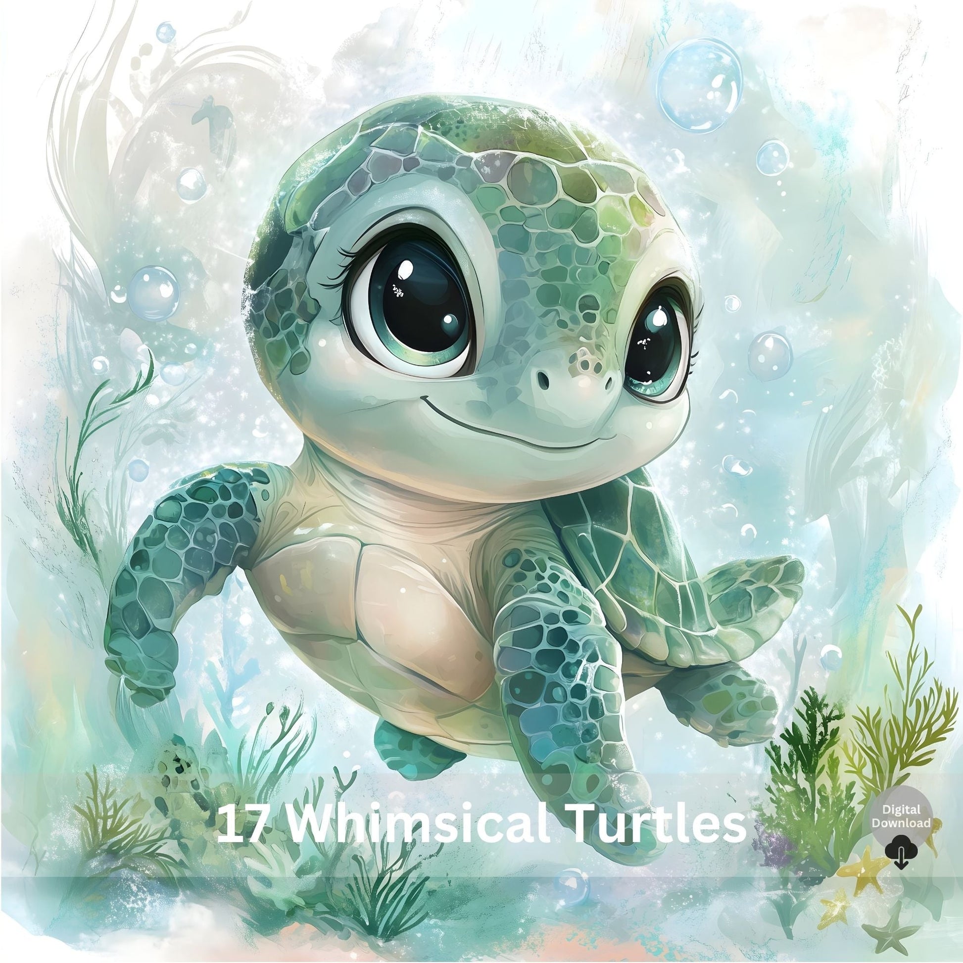 Sea Turtle Watercolor Art Set | 17 Ocean Illustrations – Digital Printable by Digital Kim Designs