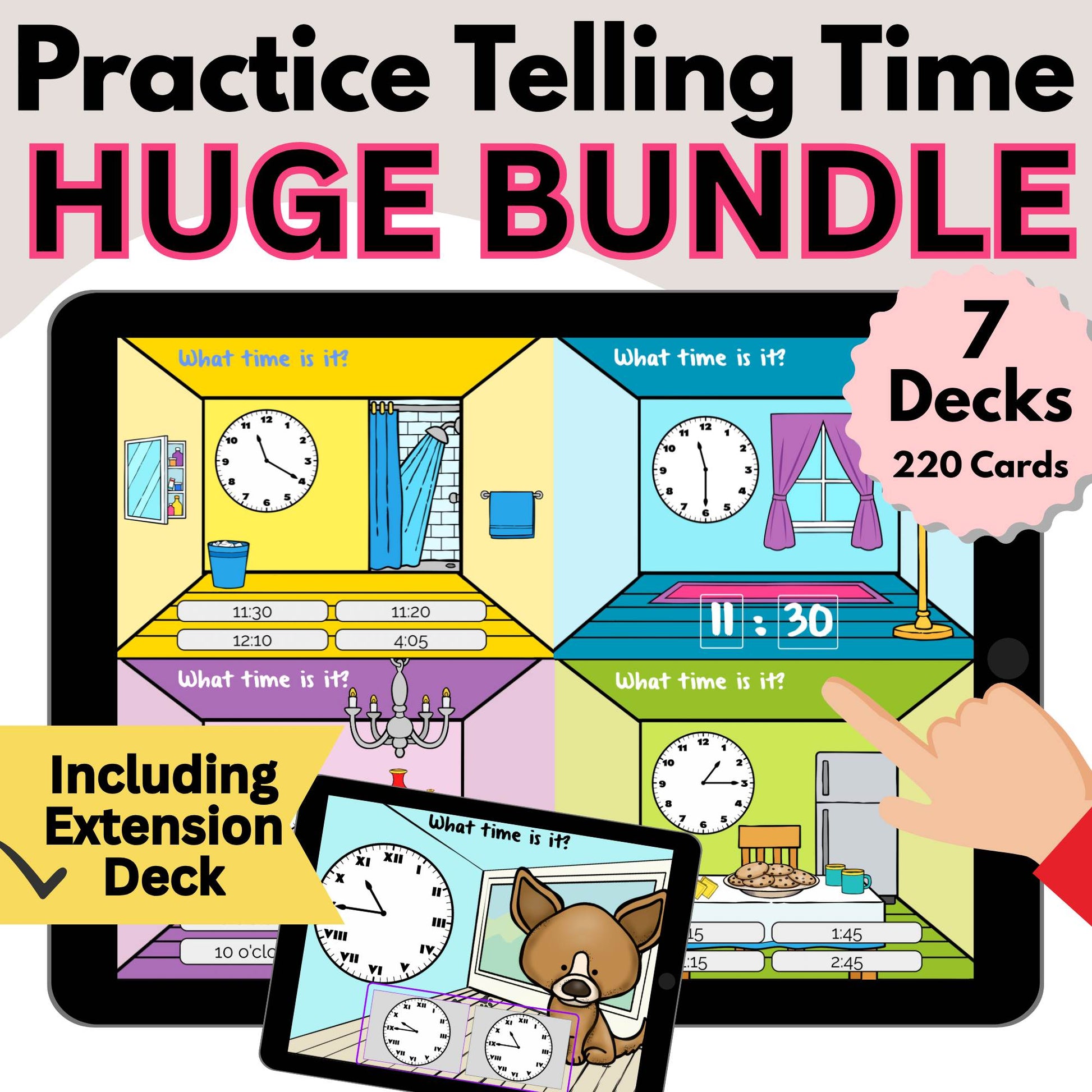 Telling Time Boom Cards Bundle | 7 Interactive Decks – Digital Printable by Digital Kim Designs