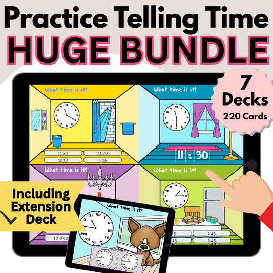 Telling Time Boom Cards Bundle | 7 Interactive Decks – Digital Printable by Digital Kim Designs