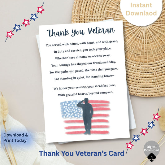 Thank You Veteran Printable Card – 5×7 Patriotic Poem for Military & Veterans Day | Instant Digital Download – Faith - Based Printable by Digital Kim Designs