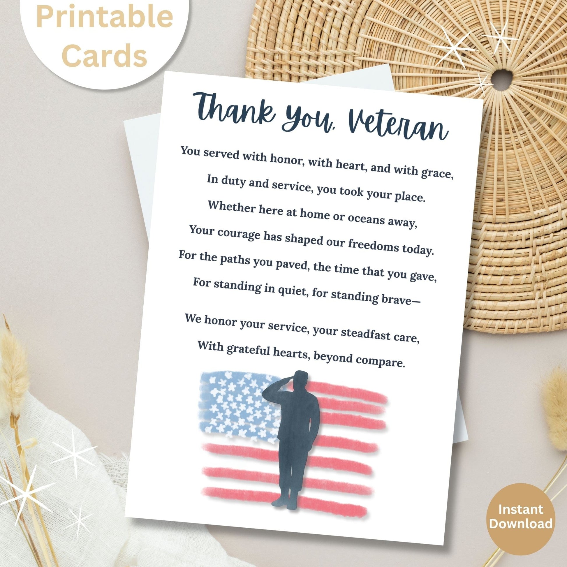 Thank You Veteran Printable Card – 5×7 Patriotic Poem for Military & Veterans Day | Instant Digital Download – Faith - Based Printable by Digital Kim Designs