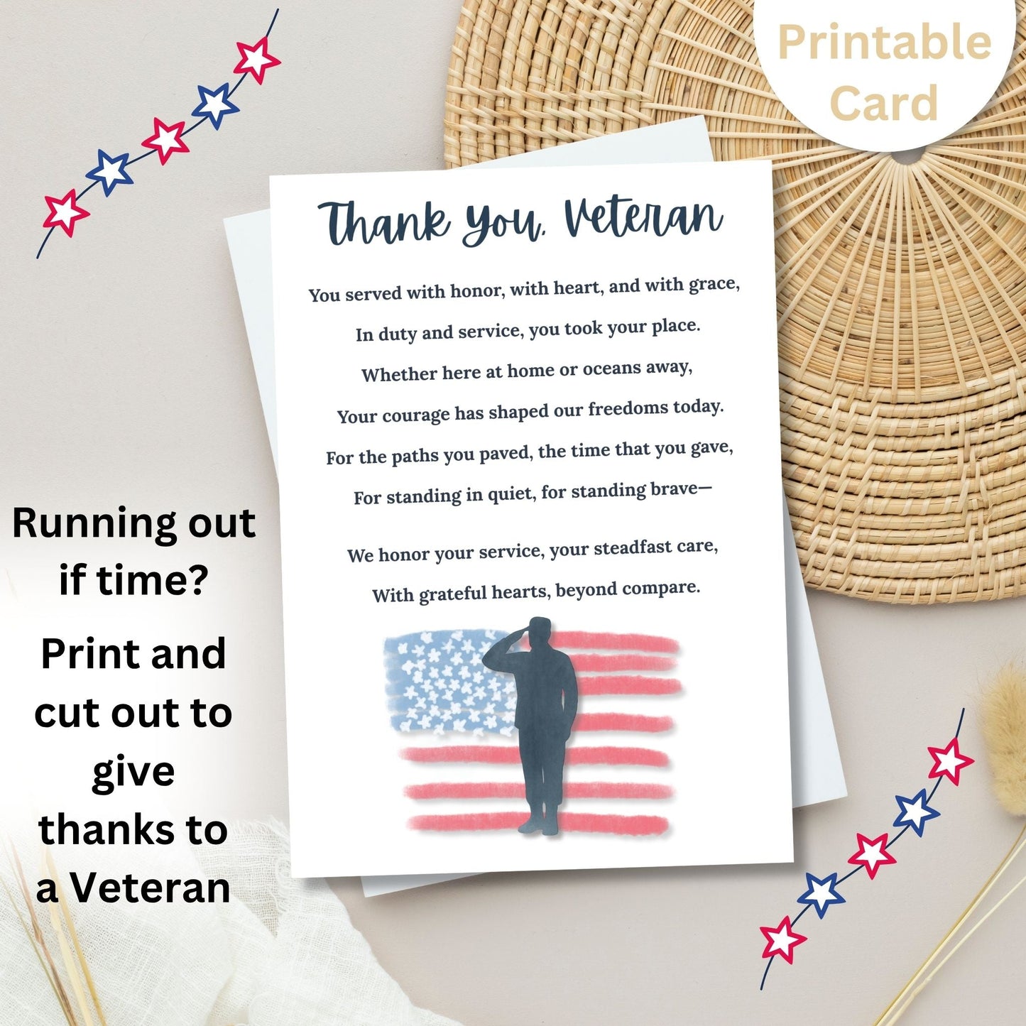 Thank You Veteran Printable Card – 5×7 Patriotic Poem for Military & Veterans Day | Instant Digital Download – Faith - Based Printable by Digital Kim Designs