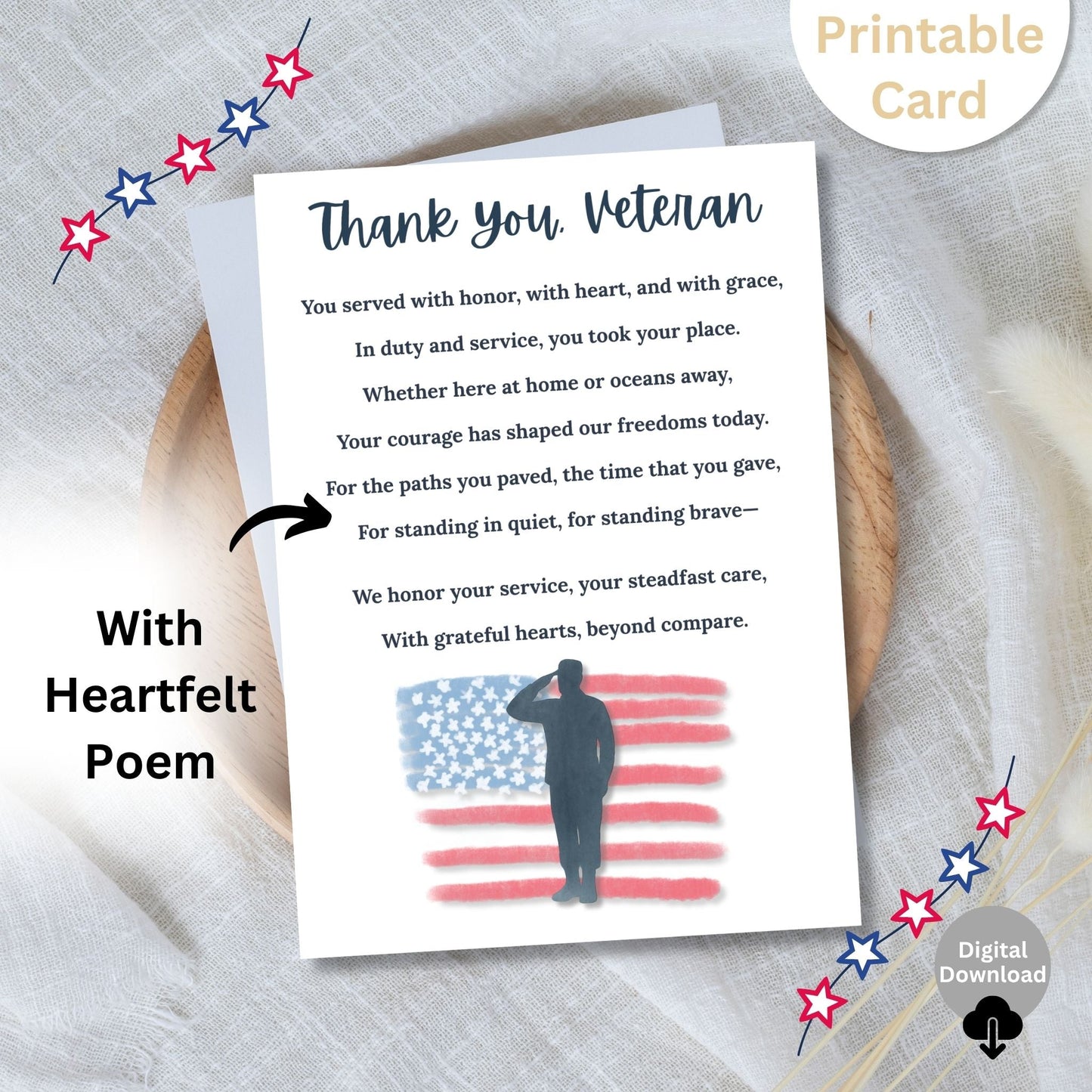 Thank You Veteran Printable Card – 5×7 Patriotic Poem for Military & Veterans Day | Instant Digital Download – Faith - Based Printable by Digital Kim Designs