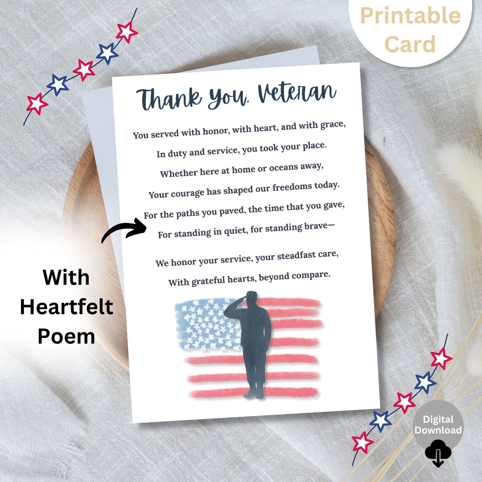 Thank You Veteran Printable Card – 5×7 Patriotic Poem for Military & Veterans Day | Instant Digital Download – Faith - Based Printable by Digital Kim Designs