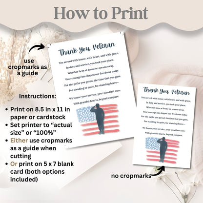 Thank You Veteran Printable Card – 5×7 Patriotic Poem for Military & Veterans Day | Instant Digital Download – Faith - Based Printable by Digital Kim Designs
