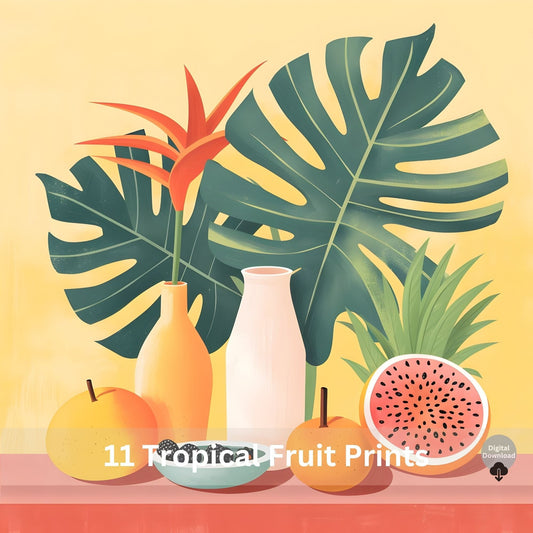 Tropical Fruit Art Set | 11 Modern Kitchen JPEG Images – Digital Printable by Digital Kim Designs