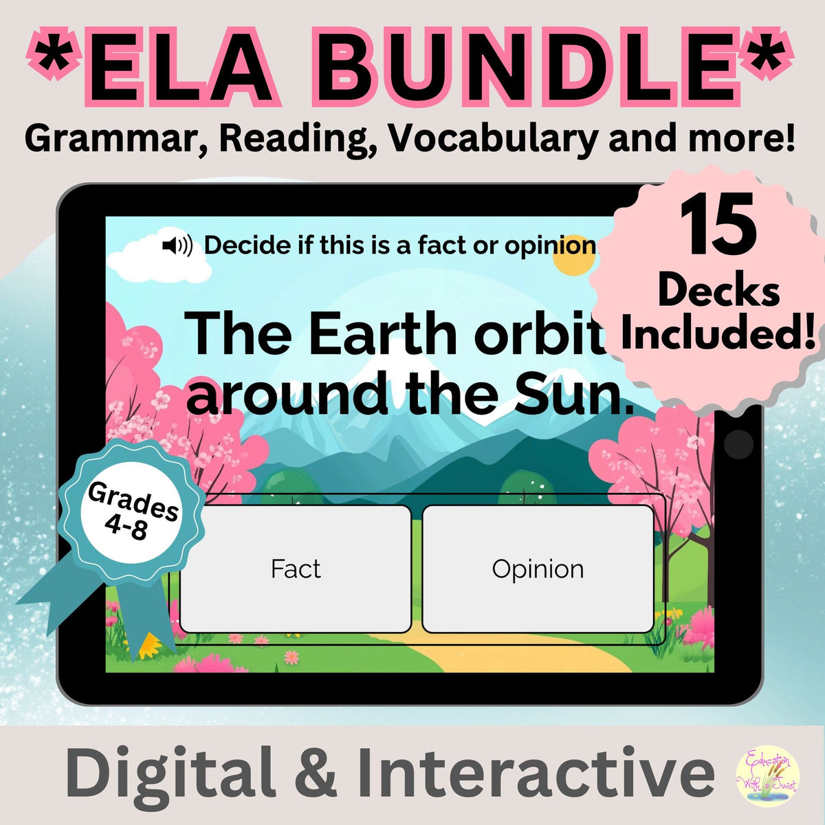 Upper Elementary ELA Boom™ Cards Bundle | Reading, Grammar & Vocabulary for Grades 3-6 – Digital Printable by Digital Kim Designs