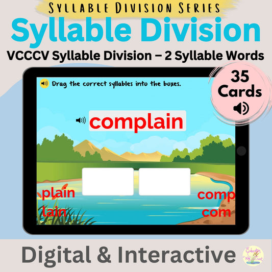 VCCCV Syllable Division Boom™ Cards | 35 Interactive Phonics Task Cards for Multisyllabic Words – Digital Printable by Digital Kim Designs