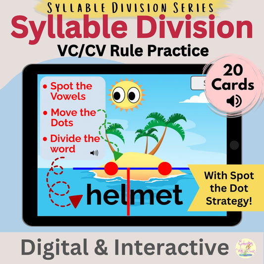 VC/CV Syllable Division Boom™ Cards | Spot the Dot Strategy for Decoding – Digital Printable by Digital Kim Designs