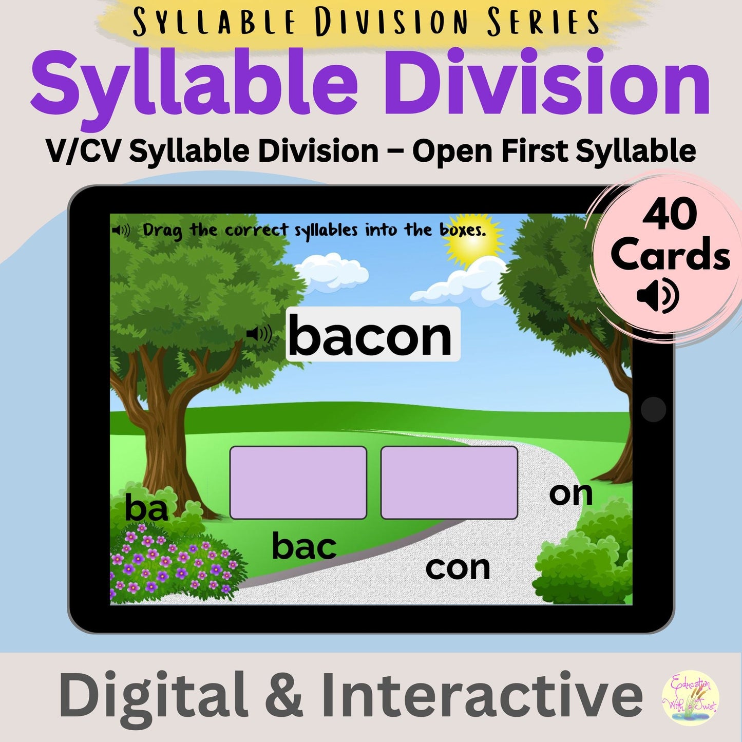V/CV Boom™ Cards | 40 Open Syllable Division Phonics Activities – Digital Printable by Digital Kim Designs