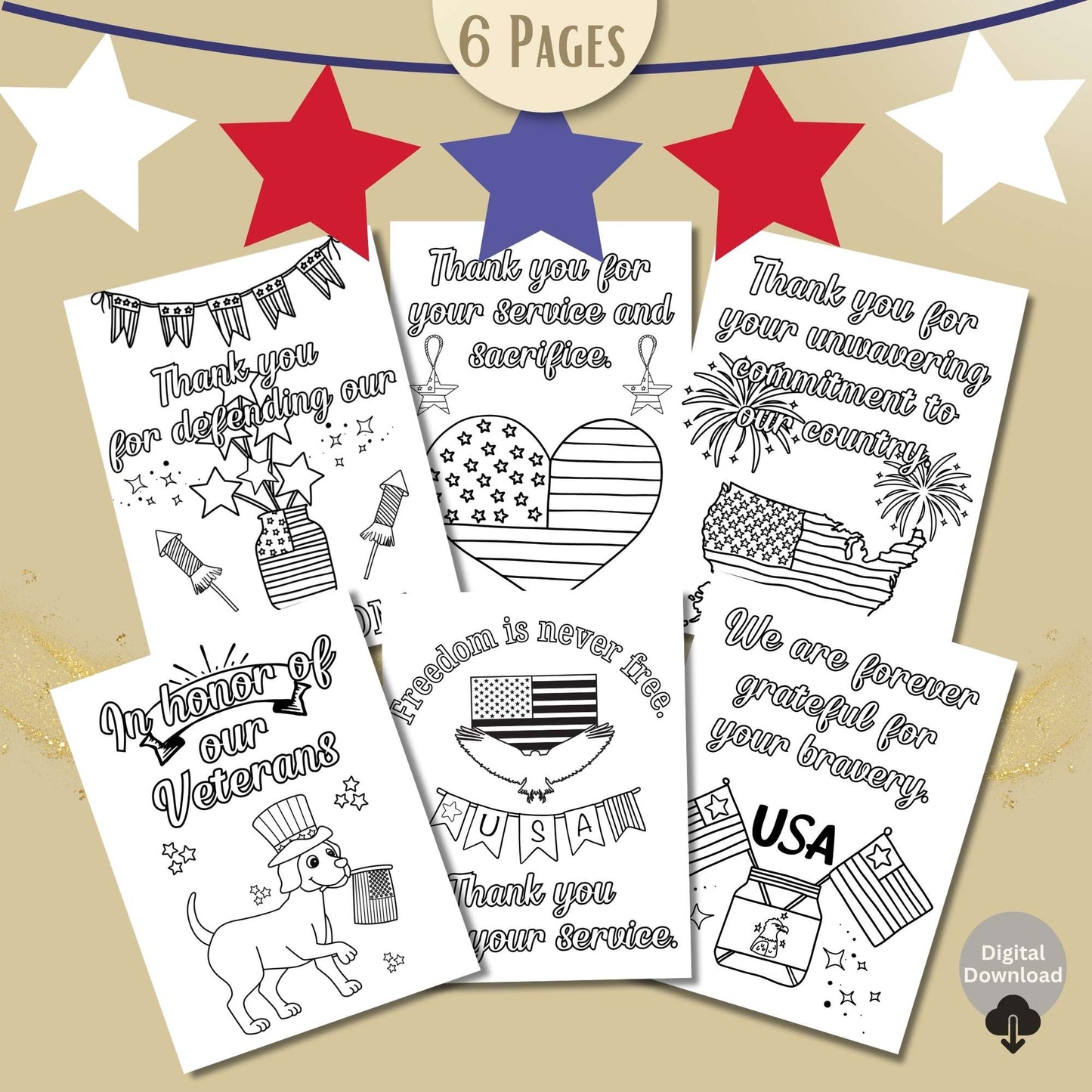 Veteran’s Day Coloring Pages for Kids – Printable Thank You Sheets for Veterans, Memorial Day, or Patriotic Events – Faith - Based Printable by Digital Kim Designs