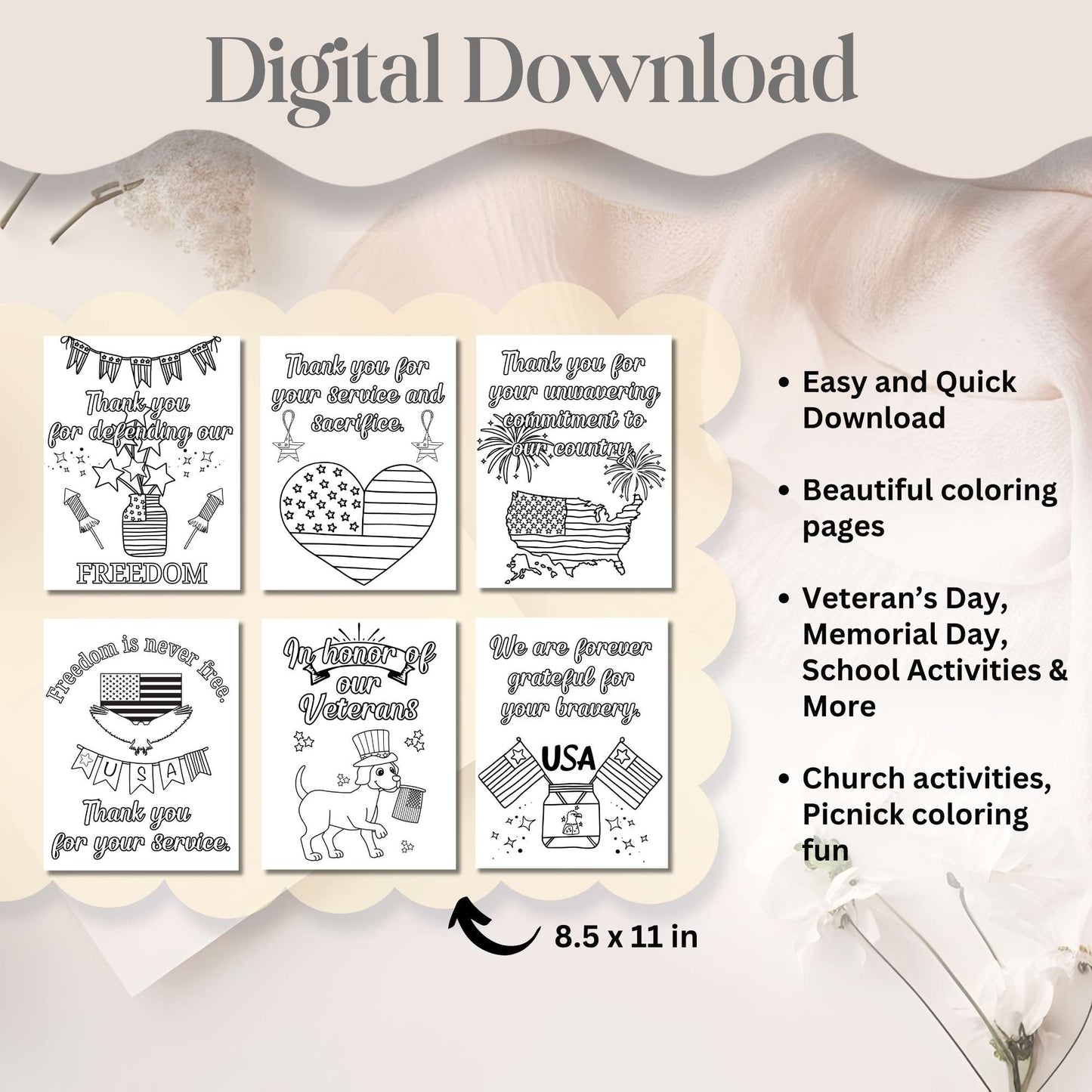 Veteran’s Day Coloring Pages for Kids – Printable Thank You Sheets for Veterans, Memorial Day, or Patriotic Events – Faith - Based Printable by Digital Kim Designs