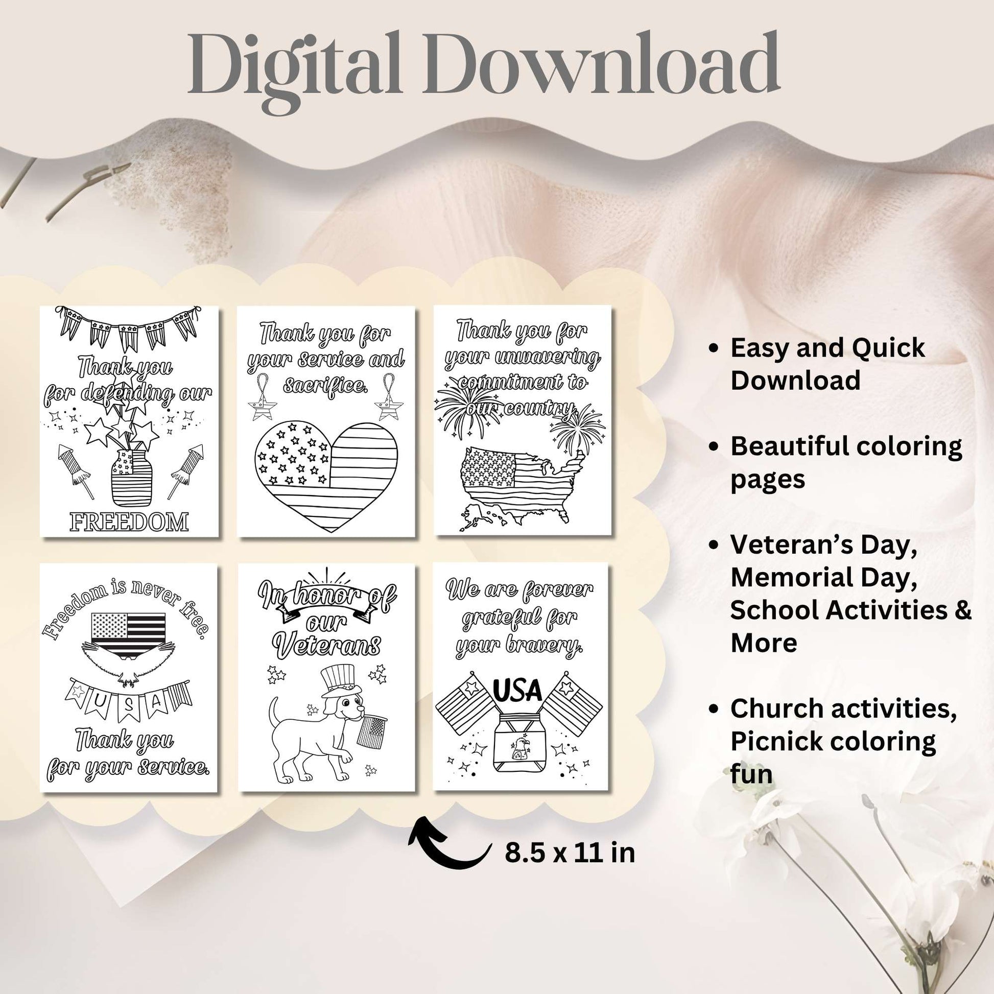 Veteran’s Day Coloring Pages for Kids – Printable Thank You Sheets for Veterans, Memorial Day, or Patriotic Events – Faith - Based Printable by Digital Kim Designs