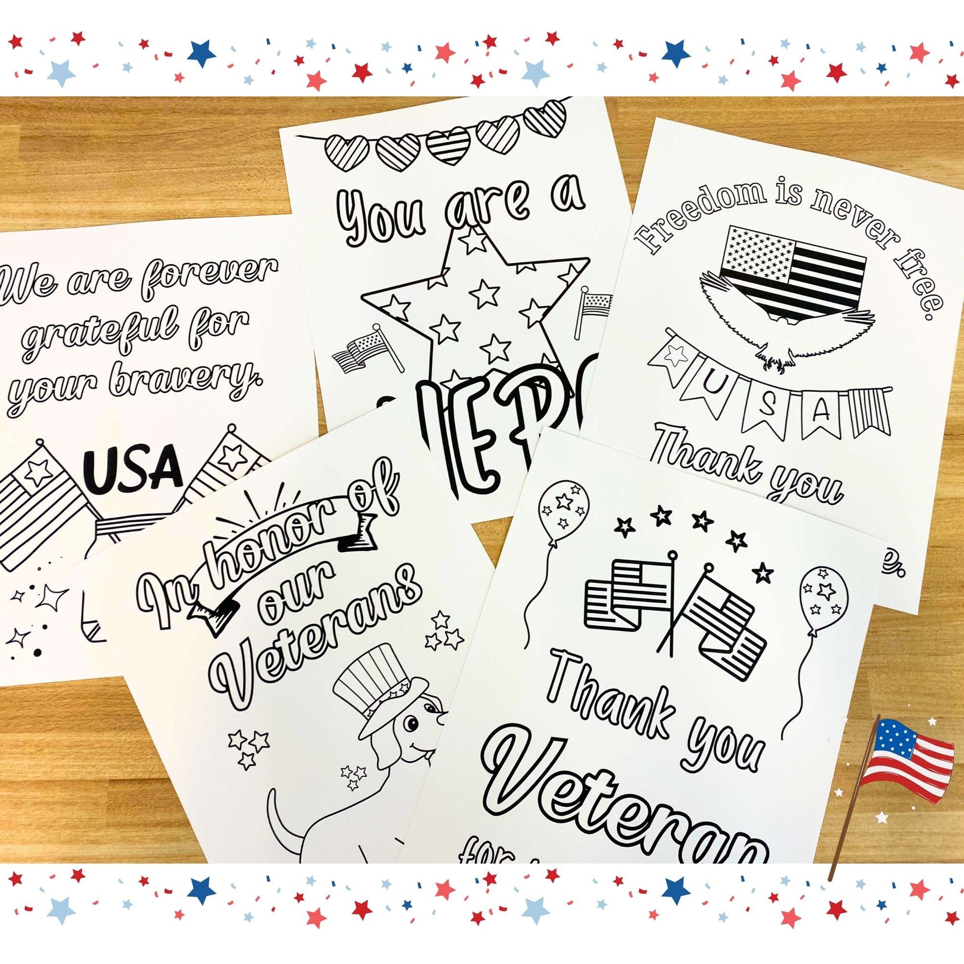 Veteran’s Day Coloring Pages for Kids – Printable Thank You Sheets for Veterans, Memorial Day, or Patriotic Events – Faith - Based Printable by Digital Kim Designs