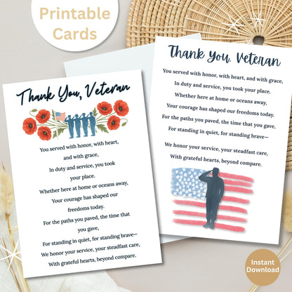 Veterans Thank You Card Bundle – Printable Patriotic Cards with Poem (4 Designs, Instant Download) – Faith - Based Printable by Digital Kim Designs