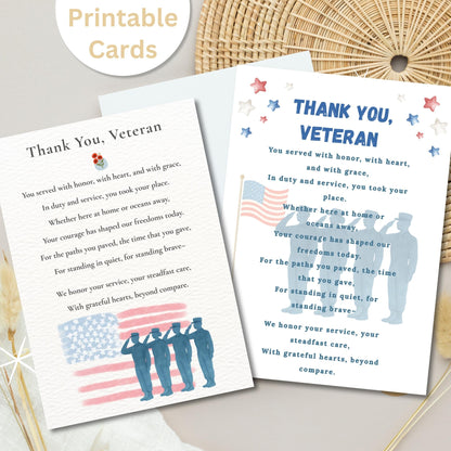 Veterans Thank You Card Bundle – Printable Patriotic Cards with Poem (4 Designs, Instant Download) – Faith - Based Printable by Digital Kim Designs