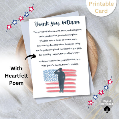Veterans Thank You Card Bundle – Printable Patriotic Cards with Poem (4 Designs, Instant Download) – Faith - Based Printable by Digital Kim Designs