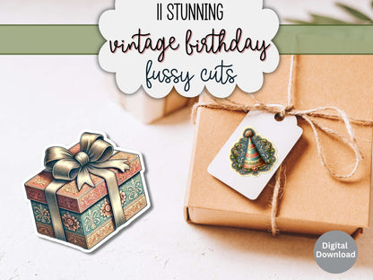 Vintage Birthday Clipart & Fussy Cuts | 11 Printable Junk Journal Images – Digital Printable by Digital Kim Designs