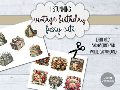 Vintage Birthday Clipart & Fussy Cuts | 11 Printable Junk Journal Images – Digital Printable by Digital Kim Designs