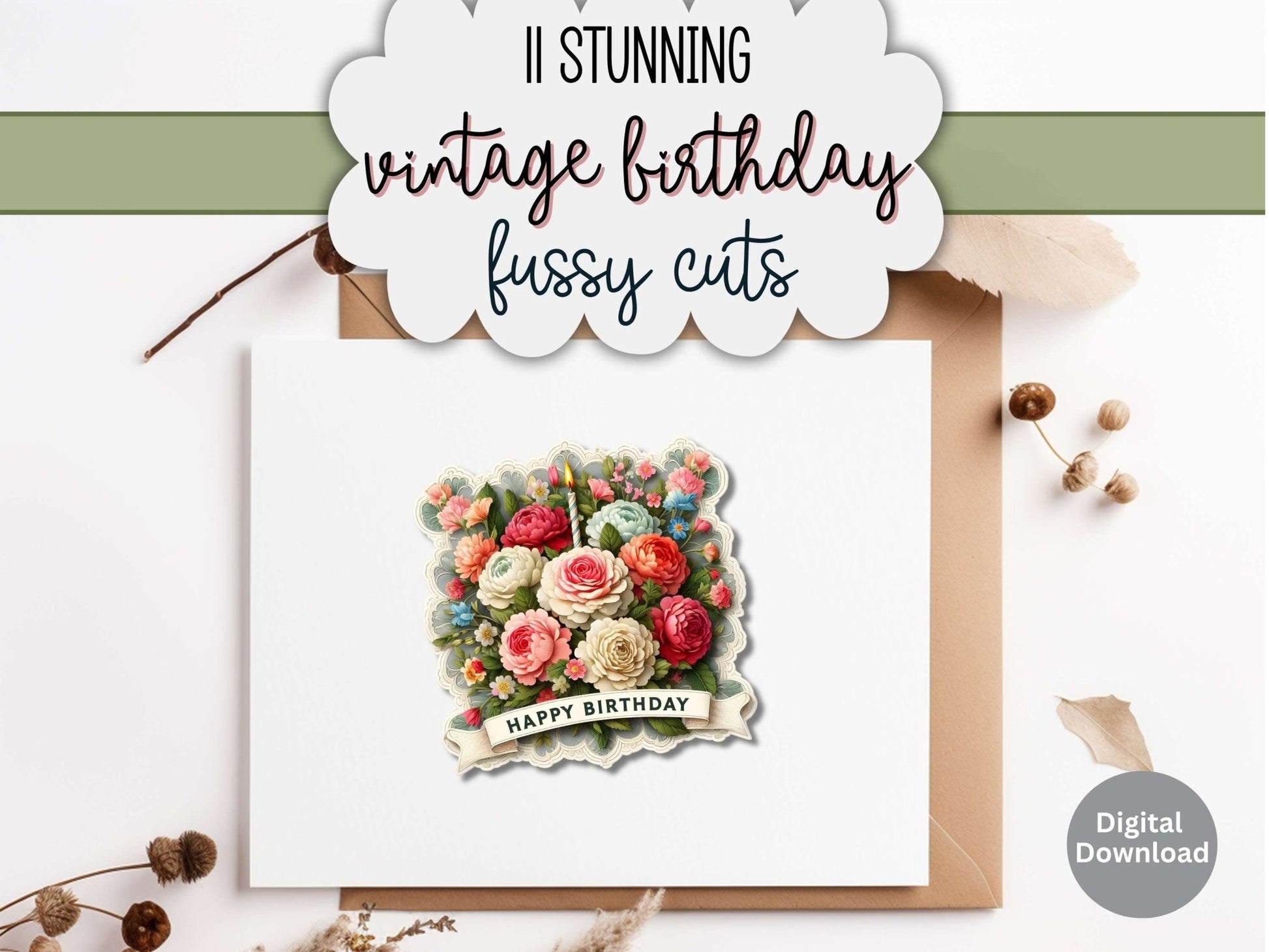 Vintage Birthday Clipart & Fussy Cuts | 11 Printable Junk Journal Images – Digital Printable by Digital Kim Designs
