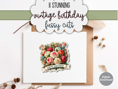 Vintage Birthday Clipart & Fussy Cuts | 11 Printable Junk Journal Images – Digital Printable by Digital Kim Designs