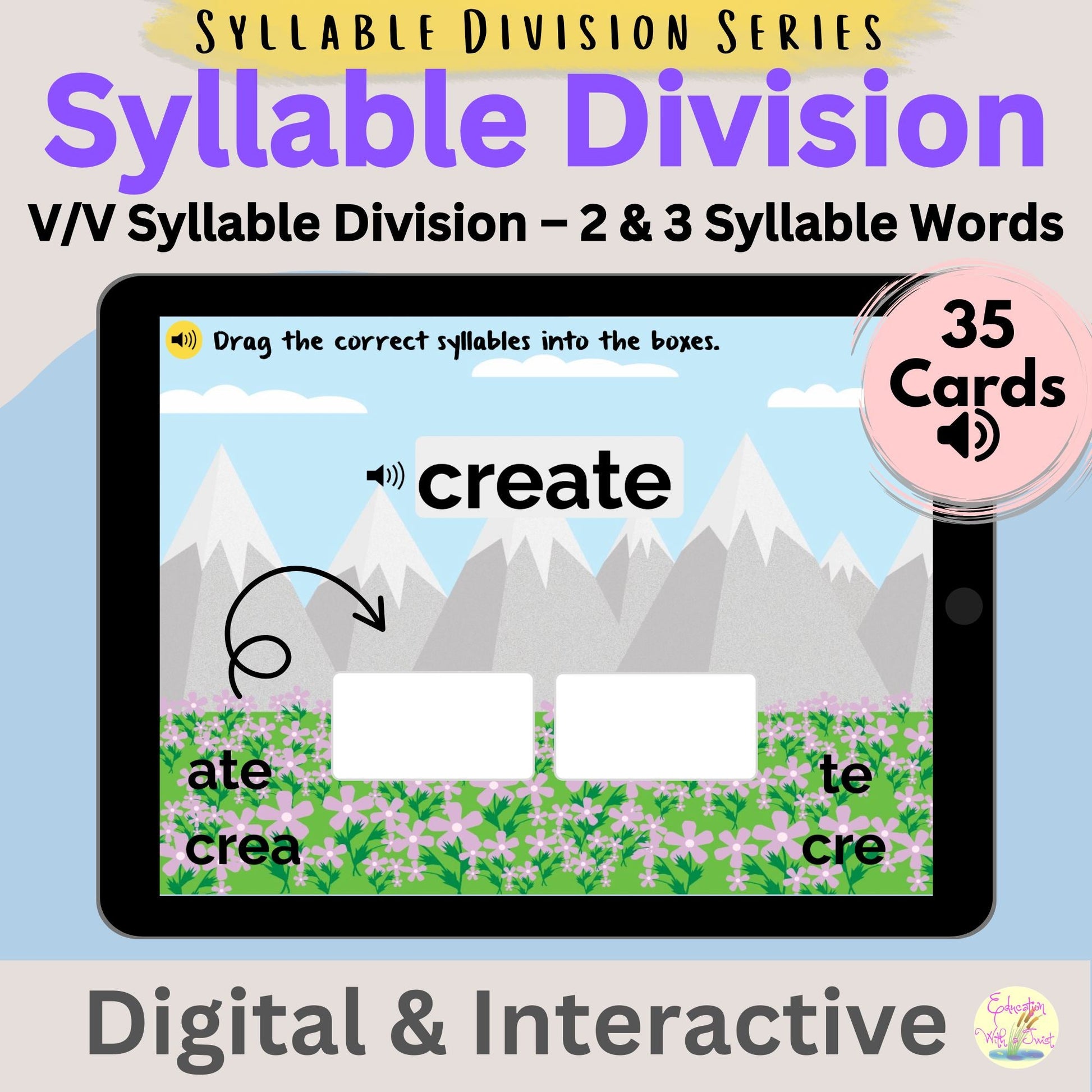 V/V Syllable Division Boom™ Cards | 35 Interactive Phonics Activities – Digital Printable by Digital Kim Designs