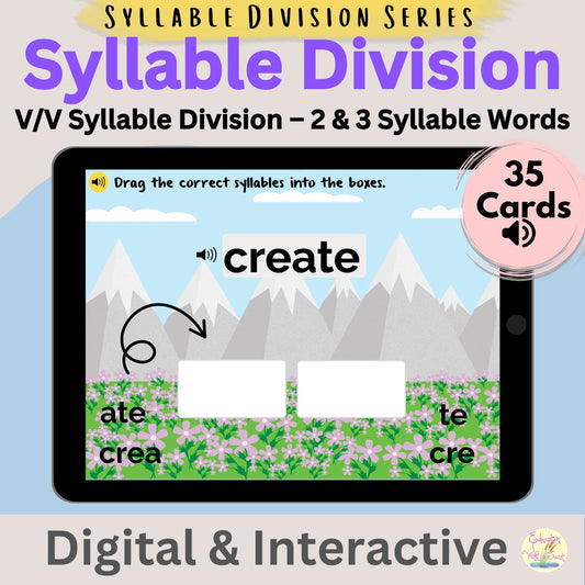V/V Syllable Division Boom™ Cards | 35 Interactive Phonics Activities – Digital Printable by Digital Kim Designs