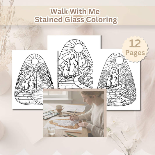 Walk With Me Stained Glass Coloring Pages | Faith - Based Christian Coloring (12 - Page PDF) – Digital Printable by Digital Kim Designs