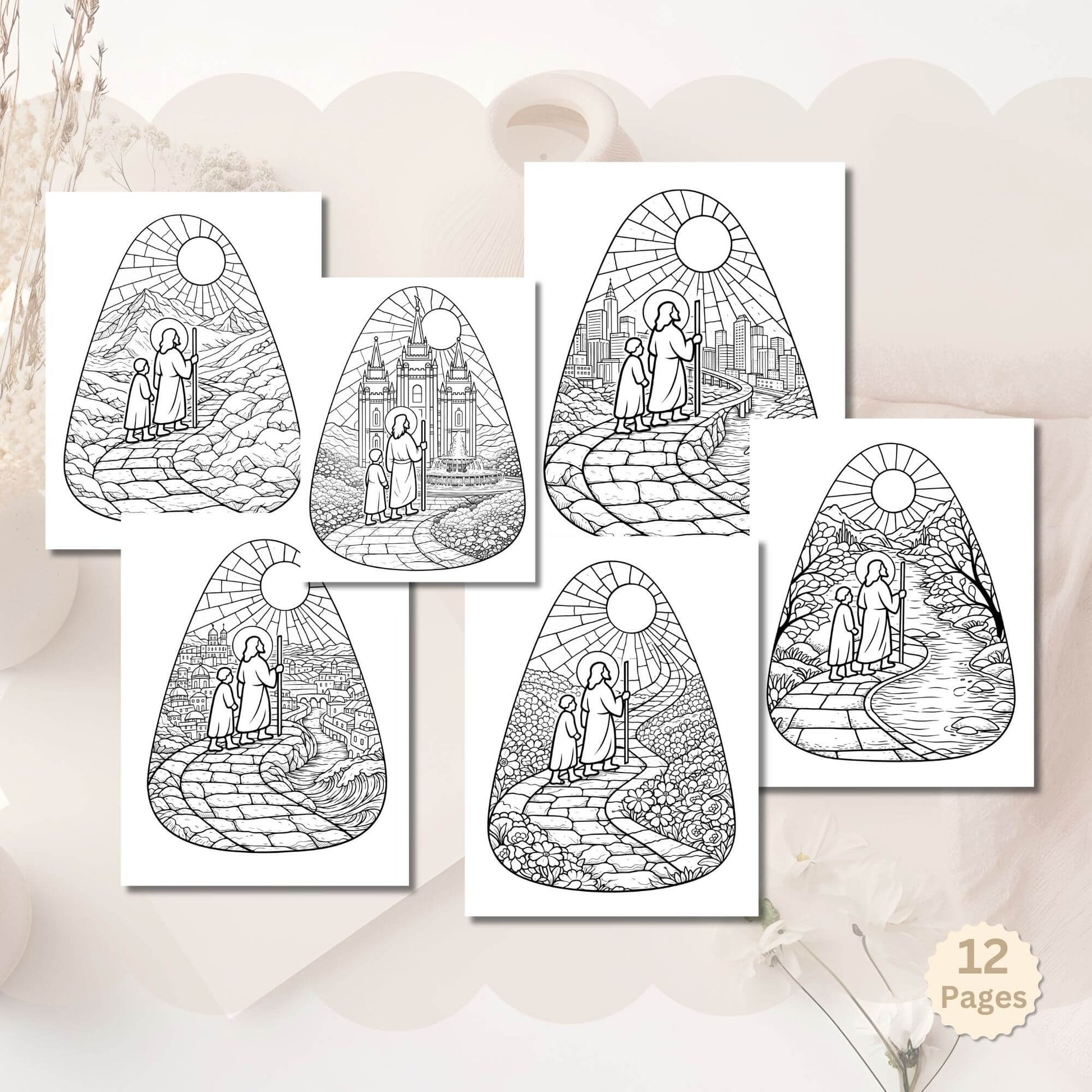 Walk With Me Stained Glass Coloring Pages | Faith - Based Christian Coloring (12 - Page PDF) – Digital Printable by Digital Kim Designs