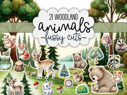 Woodland Animal Fussy Cuts Bundle | 21 Printable Forest Clipart for Junk Journals & Crafts – Digital Printable by Digital Kim Designs