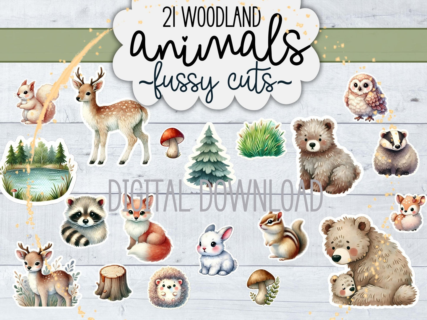 Woodland Animal Fussy Cuts Bundle | 21 Printable Forest Clipart for Junk Journals & Crafts – Digital Printable by Digital Kim Designs