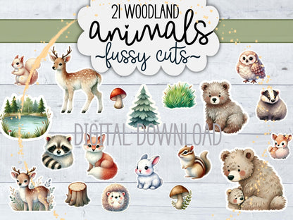 Woodland Animal Fussy Cuts Bundle | 21 Printable Forest Clipart for Junk Journals & Crafts – Digital Printable by Digital Kim Designs
